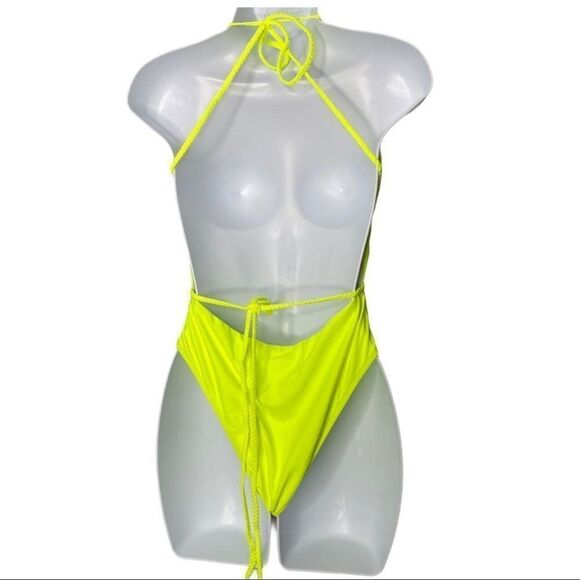 Neon Plunge One Piece Open Back Swimsuit‎ - Picture 3 of 13